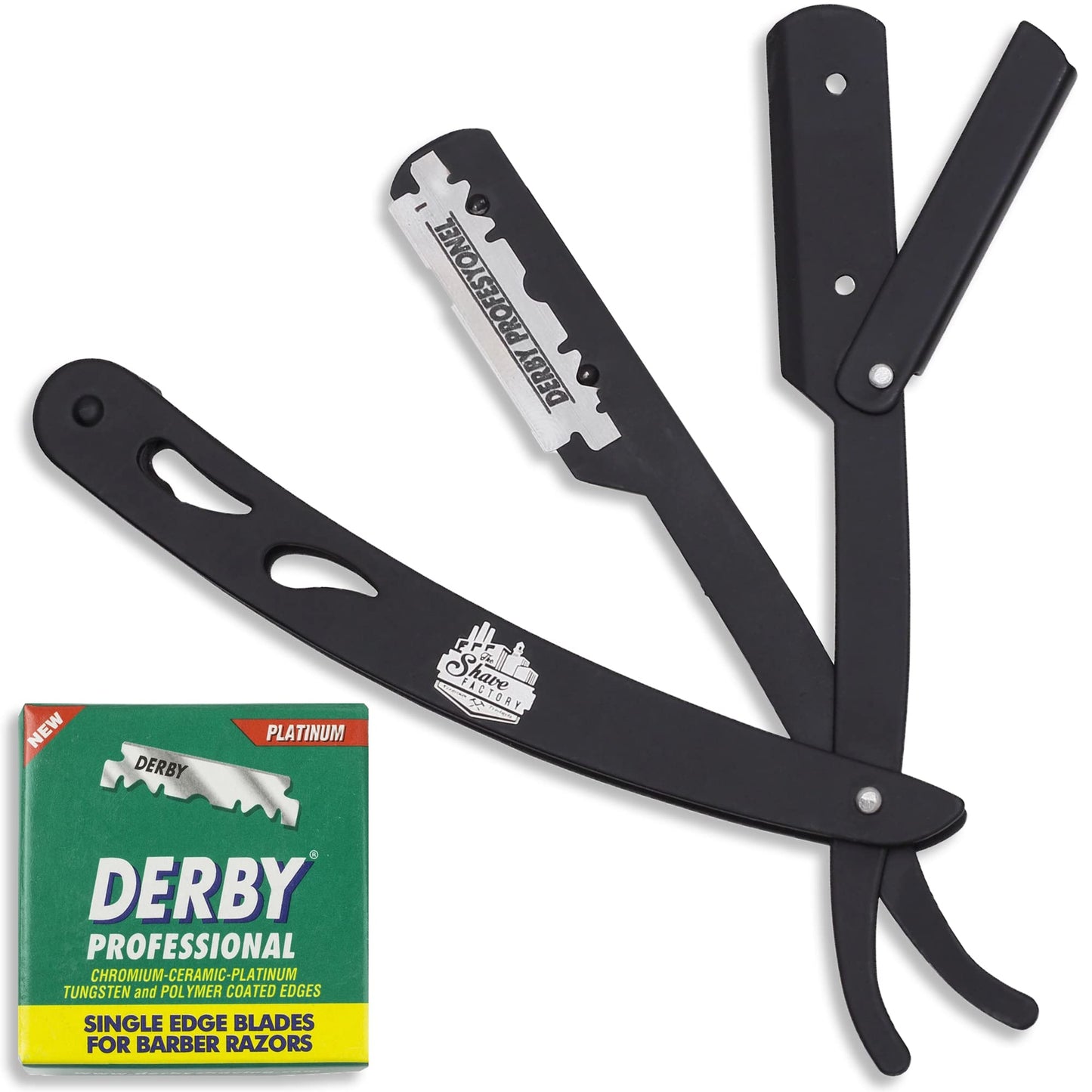 the shave factory Factory® Straight Edge Razor Kit - Single - Stainless Steel razors men from (Black / 100 Derby Professional Blades), 1.0 Count Beauty and Personal Care the shave factory