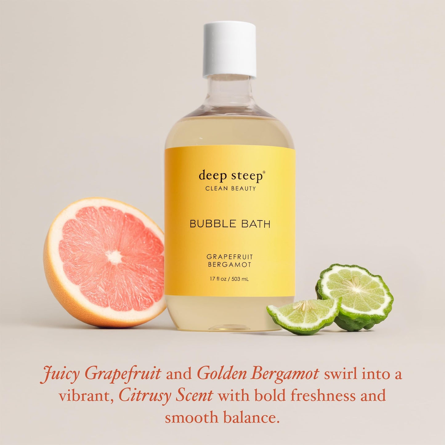 Deep Steep Grapefruit Bergamot Bubble Bath for Women, Hypoallergenic, Clinically Tested, Clean Formula for Sensitive Skin, Sulfate-Free, 17 fl oz Beauty and Personal Care Deep Steep