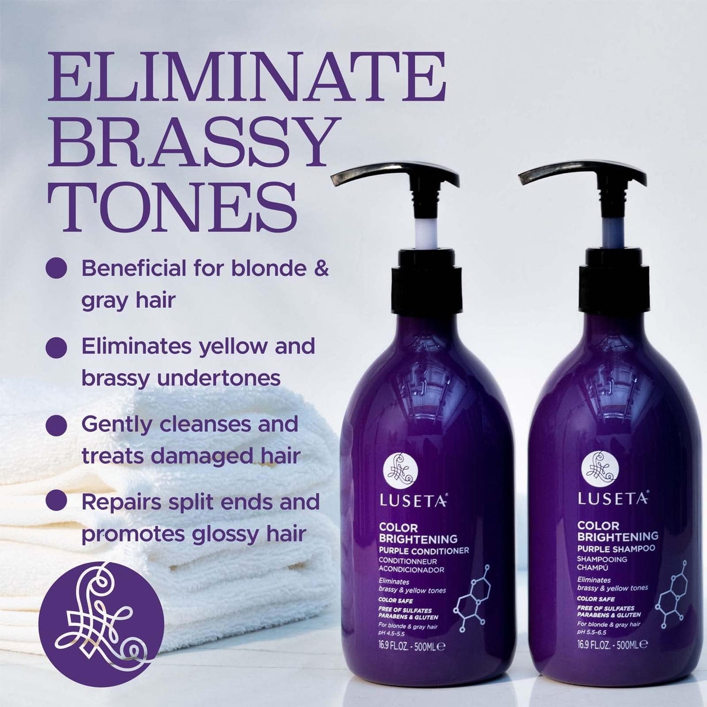 Luseta Purple Shampoo and Conditioner Set for Blonde, Gray - Color Treated Hair - Sulfate Free Paraben Free - Infused with Cocos Nucifera Oil Beauty & Personal Care L LUSETA