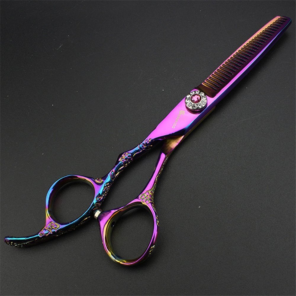 (Left hand) Purple 6-inch hair clippers Japanese 440c high hardness stainless steel professional hair salon hair clippers and thinning scissors Beauty and Personal Care SHARONDS