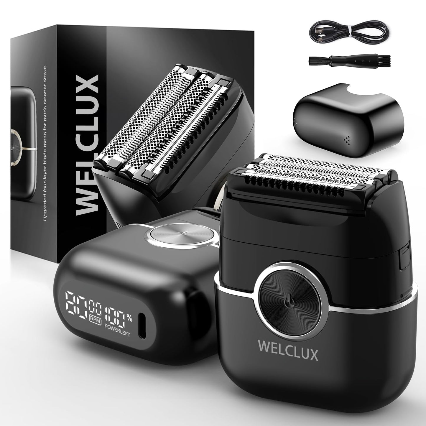 Welclux Rechargeable Electric Razor for Men: Mini Foil Shavers for Men with 4 Floating Blades - Dual-Speed & LED Display, 120Min Runtime, IPX7 Beauty and Personal Care Welclux
