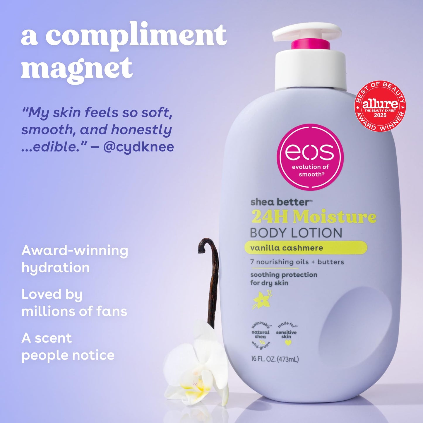 eos 24H Moisture Travel Body Lotion- Vanilla Cashmere, Travel Size Essential, Toiletries, Mini Body Lotion For Dry Skin, 2.5 fl oz Beauty & Personal Care eos