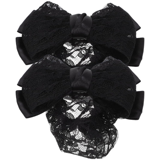 Beaupretty 2Pcs Women Bowknot Hair Bun Cover Barrettes Net Snood Hairnet Decor French Hair Clip (Black) Beauty & Personal Care Beaupretty