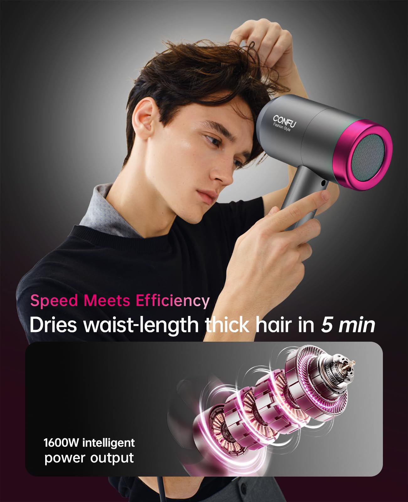 CONFU Ionic Blow Dryer 1600W, Portable Lightweight Fast Drying Negative Ion Hairdryer Blowdryer, 3 Heat Settings & Infinity Speed, with Diffuser Beauty and Personal Care CONFU