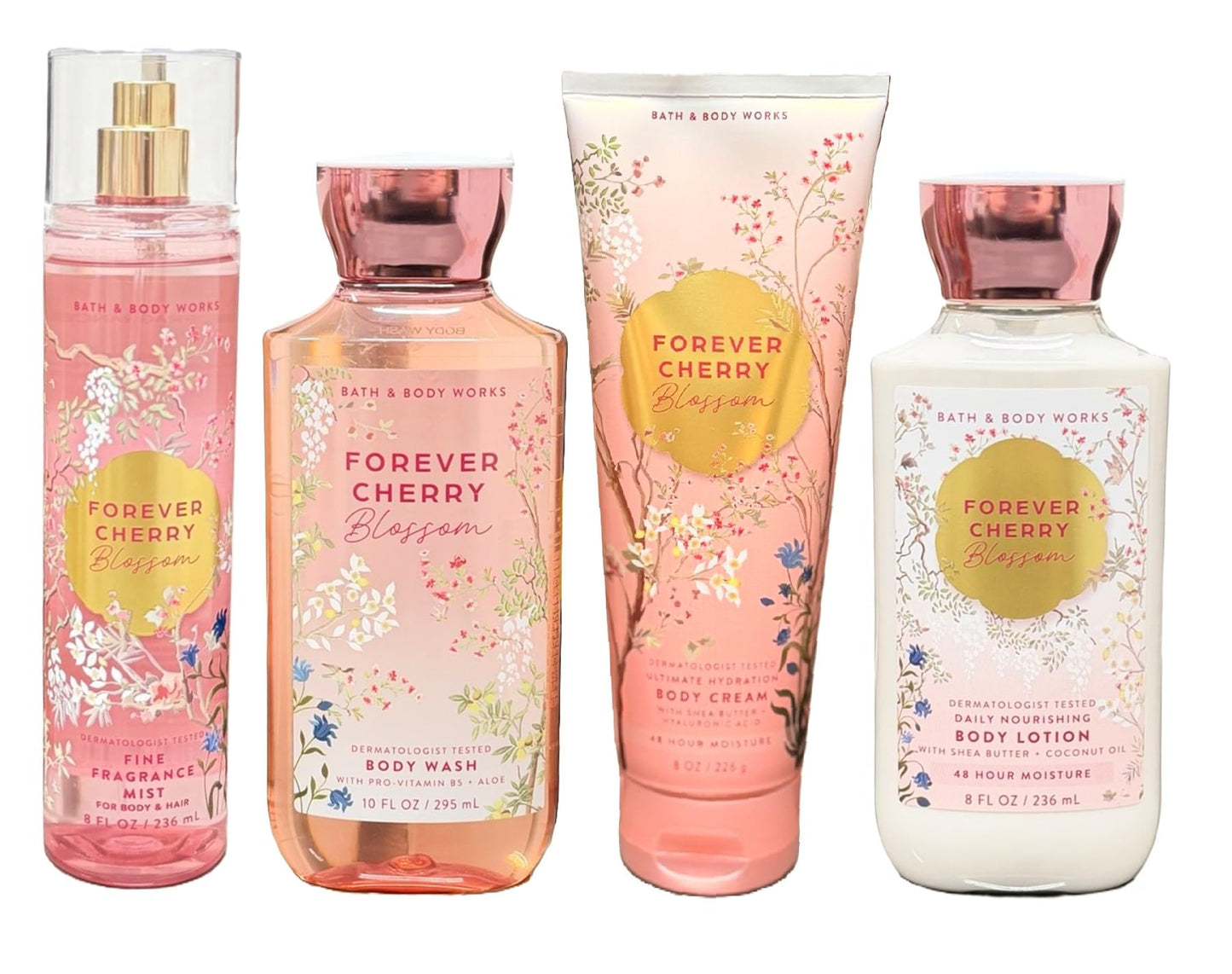 Bath and Body Works Forever Cherry Blossom 4 Piece Body Care Set - Mist, Body Cream, Lotion, and Body Wash - Full Size Beauty and Personal Care Bath & Body Works