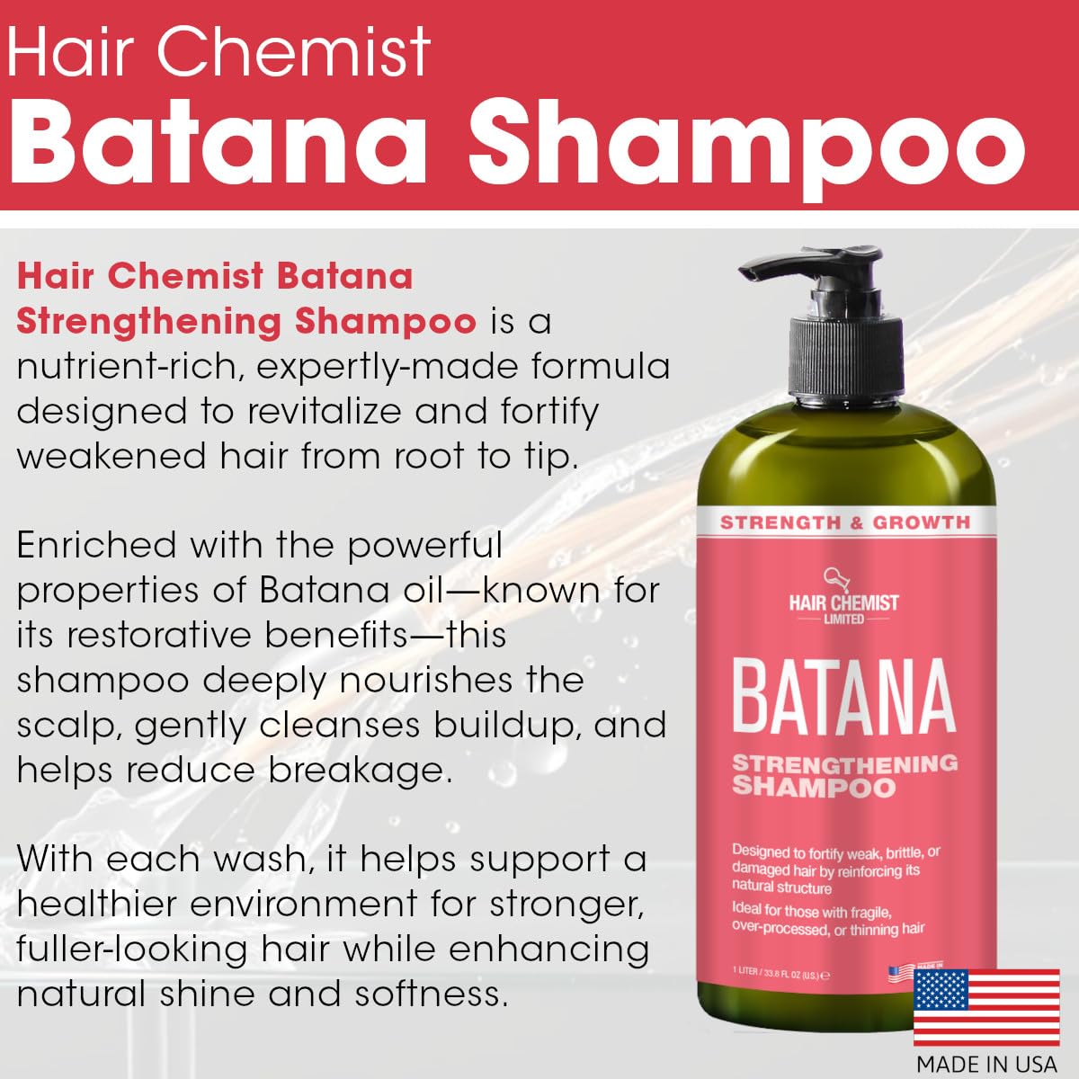 Hair Chemist Batana Strengthening Shampoo & Conditioner 33.8 oz. (2-PC SET) - Batana Shampoo and Conditioner for Hair Growth, Thickening and Strength Beauty & Personal Care Hair Chemist