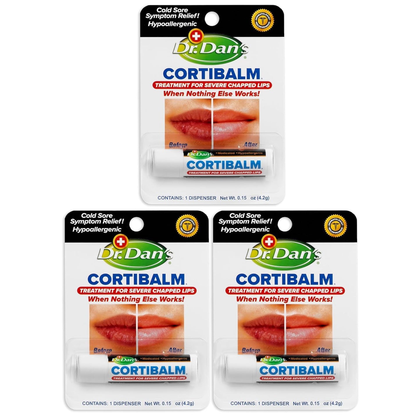 Dr. Dan's Cortibalm -3 Pack -for Dry Cracked Lips - Healing Lip Balm for Severely Chapped Lips- Designed for Men, Women and Children Beauty and Personal Care Dr. Dan's