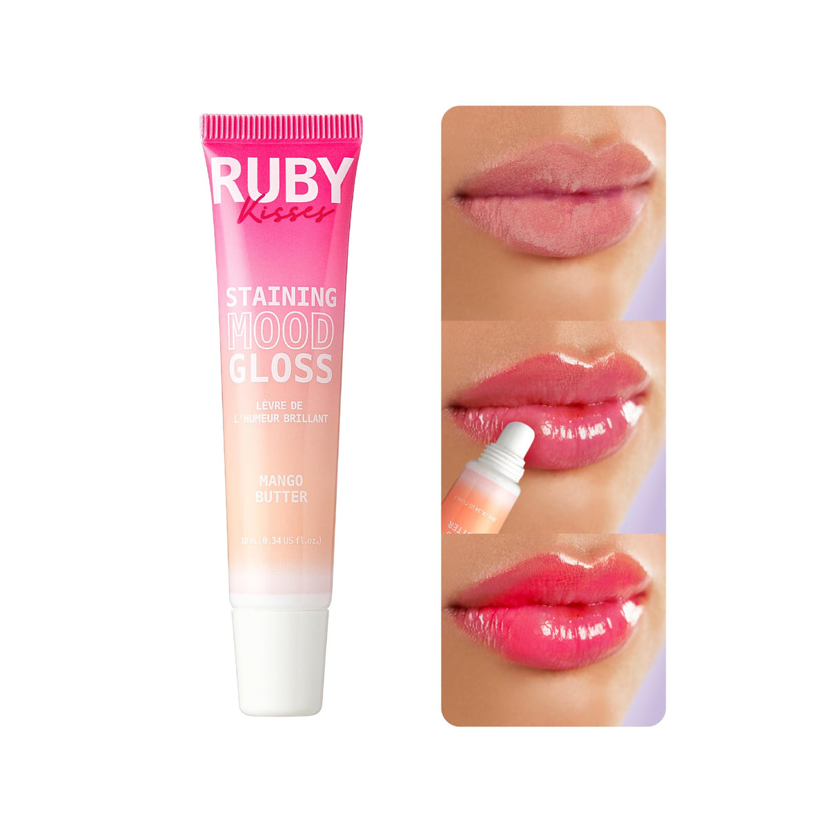 Ruby Kisses pH Lip Gloss, Pink Tinted Lip Balm Stain, Mood Color Changing Lipstick with Mango Butter for Long-Lasting Hydration Beauty & Personal Care Ruby Kisses