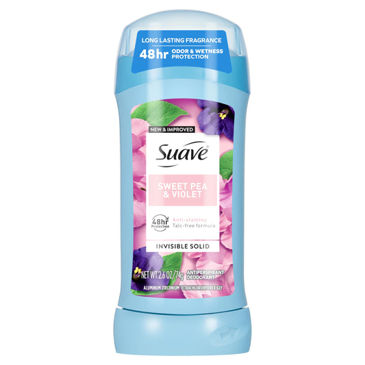 Suave Deodorant For Women, Sweet Pea and Violet, Antiperspirant & Deodorant Stick 48-hour Odor and Wetness Protection for Women 2.6 oz Beauty and Personal Care Suave