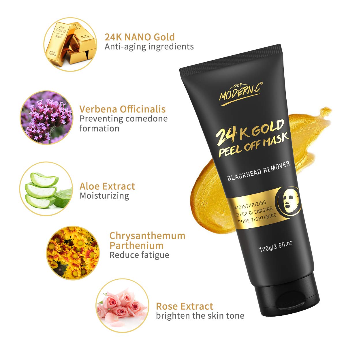Blackhead Remover Mask, 24K Gold Peel Off Mask, Gold Facial Mask Anti-Aging, Deep Cleansing, Reduces Fine Lines? Wrinkles Great for All Skin, Beauty & Personal Care POP MODERN.C