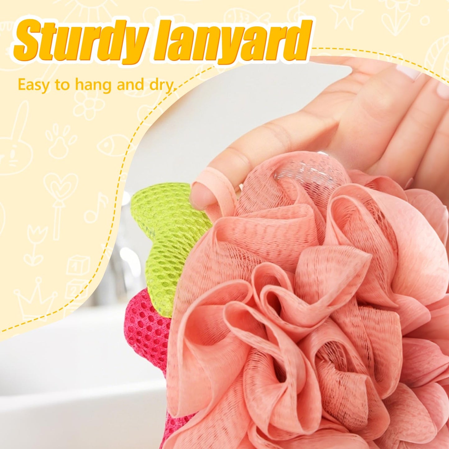 Kids Loofah, Cute Cartoon Animal Kids Bath Sponge with Hanging Rope, Soft Double Mesh for Rich Lather (Money Flower) Beauty and Personal Care Taolivingmart