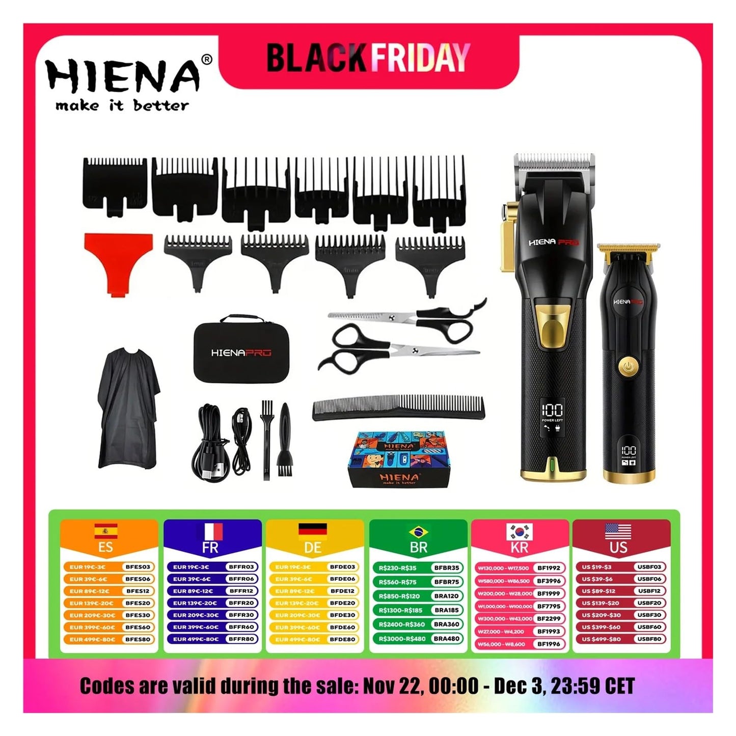 EWKYLSEM Razors Professional Hair Clipper Set for Men, Rechargeable Hair Trimmer with LCD Digital Display, Electric Clipper, Black and Gold Beauty and Personal Care EWKYLSEM