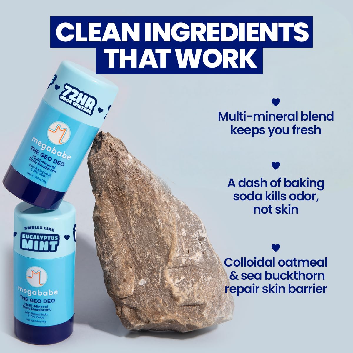 Megababe Daily Deodorant - The Geo Deo with 72 hour Odor Protection, Vacation and Hot Weather Essential, Multi-Minerals, Aluminum-Free, All Natural Beauty and Personal Care Megababe