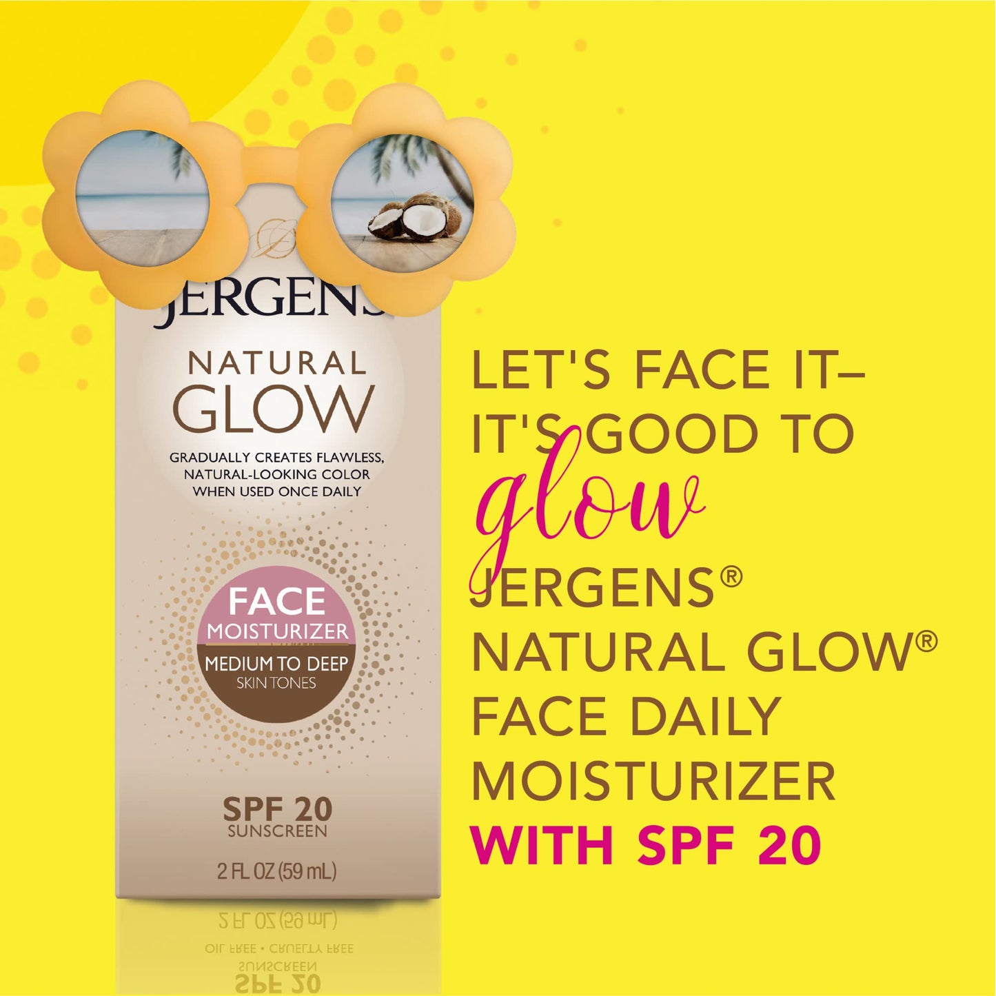 Jergens Natural Glow Self Tanner Face Moisturizer with SPF 20 Facial Sunscreen, Medium to Deep Skin Tone, Sunless Tanning, Oil Free, Broad Spectrum Beauty and Personal Care Jergens