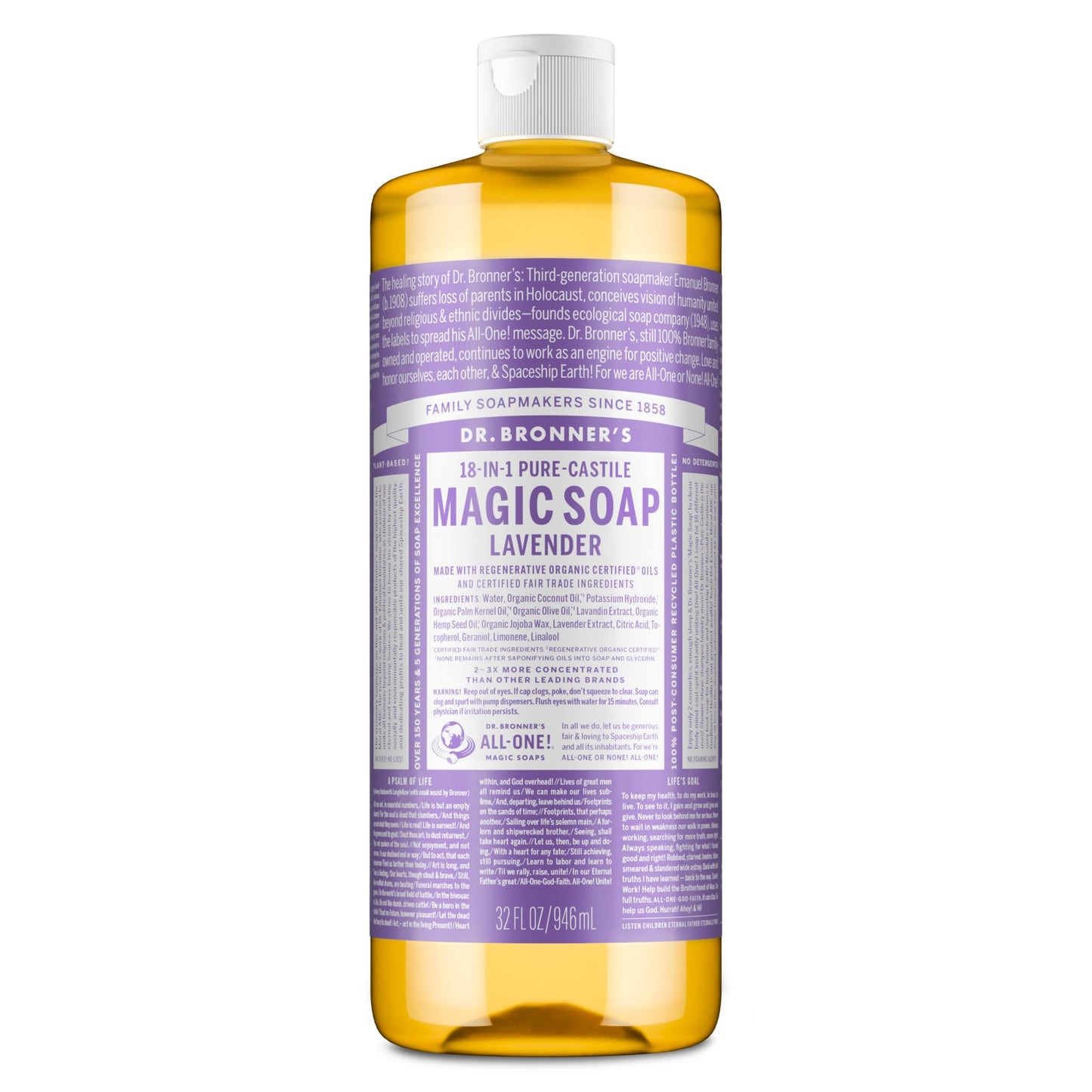 Dr. Bronner's Pure-Castile Liquid Soap, Made with Organic Oils, 18-in-1 Uses: Face, Body, Hair, Laundry, Pets and Dishes, Concentrated, Vegan Beauty & Personal Care Dr. Bronner's