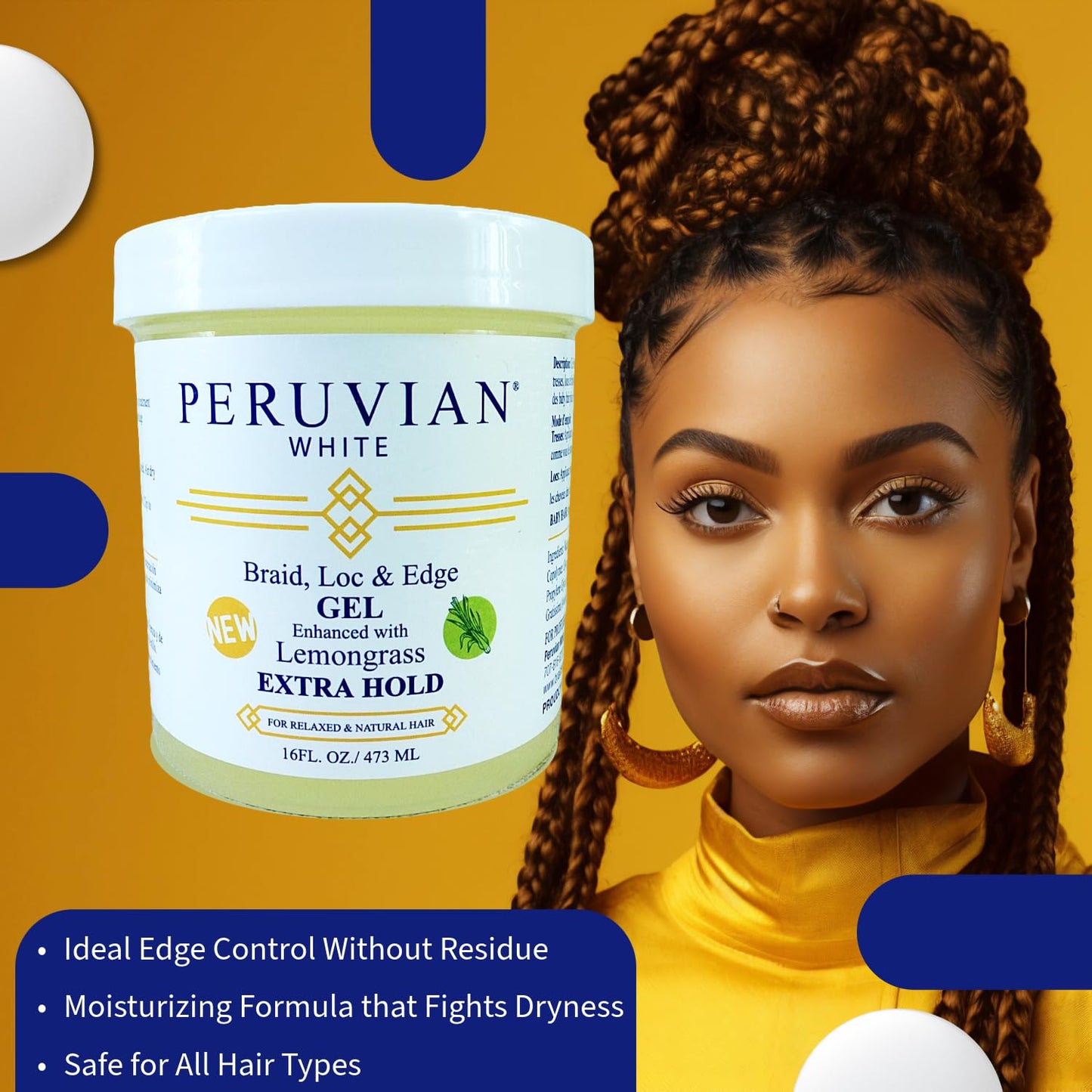 Peruvian white Braid, Loc, and Edge Gel EXTRA HOLD for Relaxed & Natural Hair, 16 oz. (Apple Cider Vinegar) Beauty & Personal Care Peruvian white