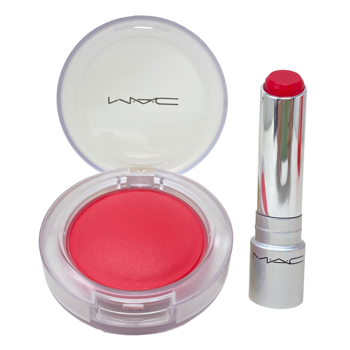 M.A.C Cosmetics No Work All Glow Play Kit: Pink - Glow Play Blush in Heat Index + Lip Balm in Banter.