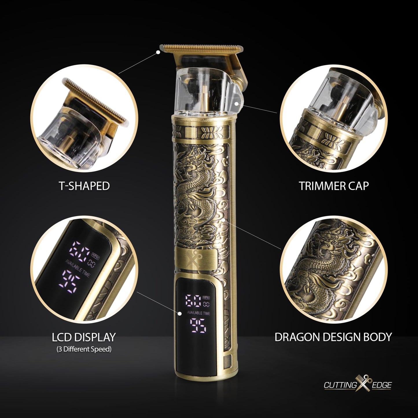 Cutting Edge T-Blade Trimmer for Men, Hypoallergenic T-Blade Trimmer with 4 Guide Combs (1 2 3 4mm) LCD Screen, Rechargeable 120 Minute Run-Time Beauty and Personal Care Cutting Edge