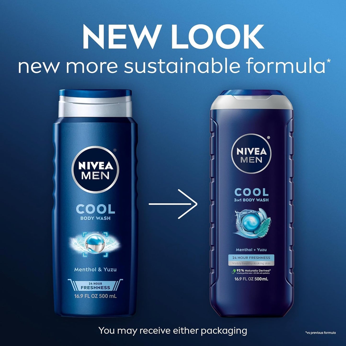 NIVEA FOR MEN Body Wash Cool 16.90 oz (Pack of 8) Beauty & Personal Care NIVEA MEN