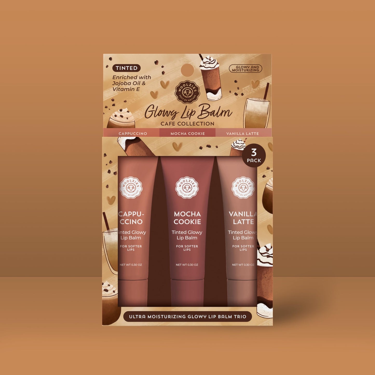 Tinted Glowy Lip Balm Trio - Natural Hydrating Lip Care Set with Vitamin E, Cocoa Butter & Jojoba Oil - Moisturizing, Vegan, Cruelty-Free Lip Balms Beauty and Personal Care Woolzies