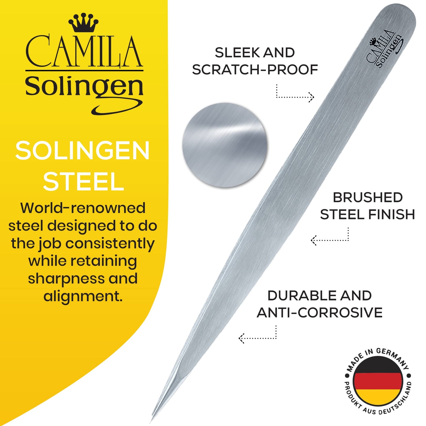 Camila Solingen CS27 4" Professional Surgical Grade Stainless Steel Precision Tip Eyebrow Tweezers for Facial Hair Shaping & Removal. Beauty Tool Beauty and Personal Care Camila Solingen