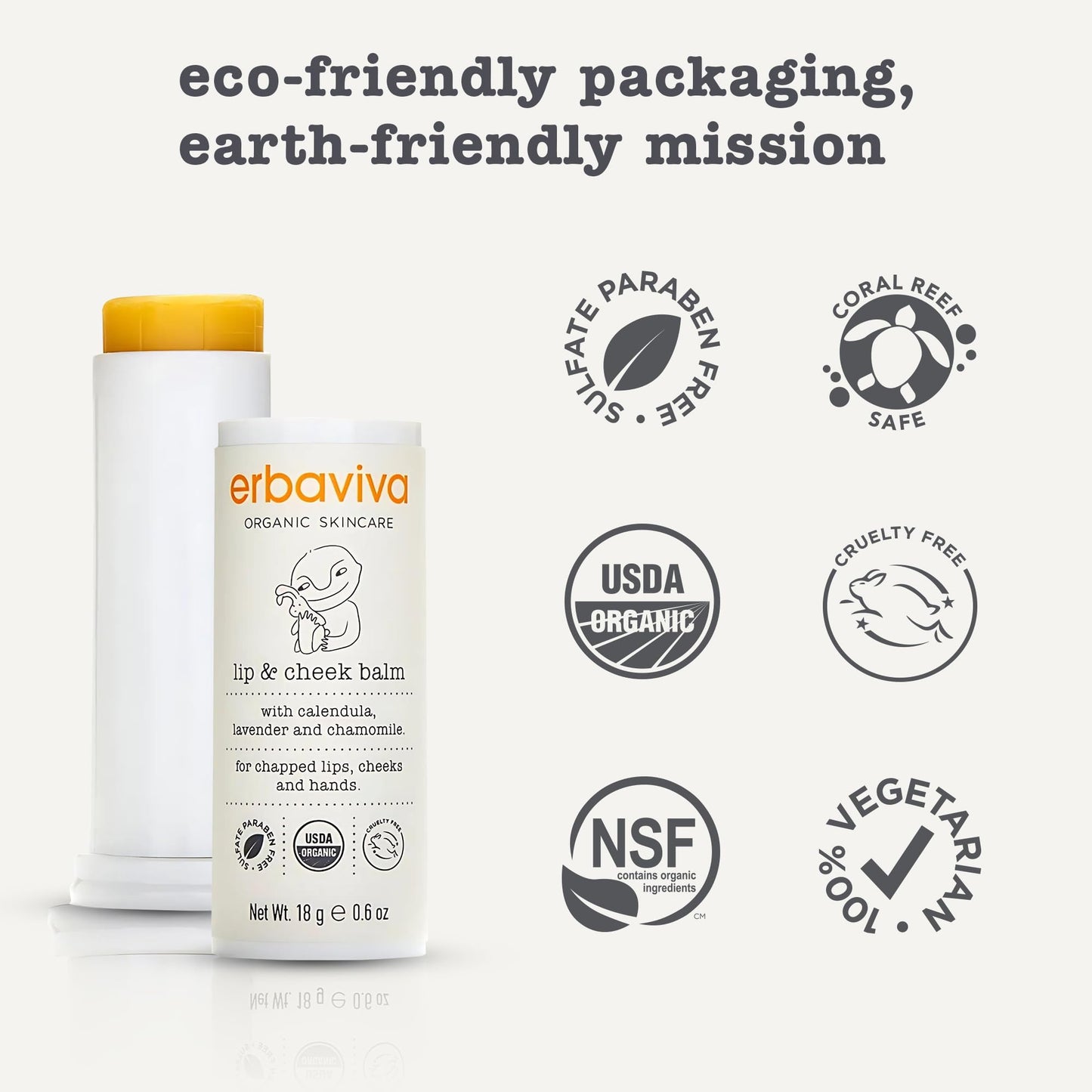 Erbaviva Organic Lip & Cheek Balm - Moisturizing Stick for Baby & Adults | USDA Organic, Shea Butter & Calendula for Dry, Chapped Skin | Lip, Cheek Beauty & Personal Care erbaviva