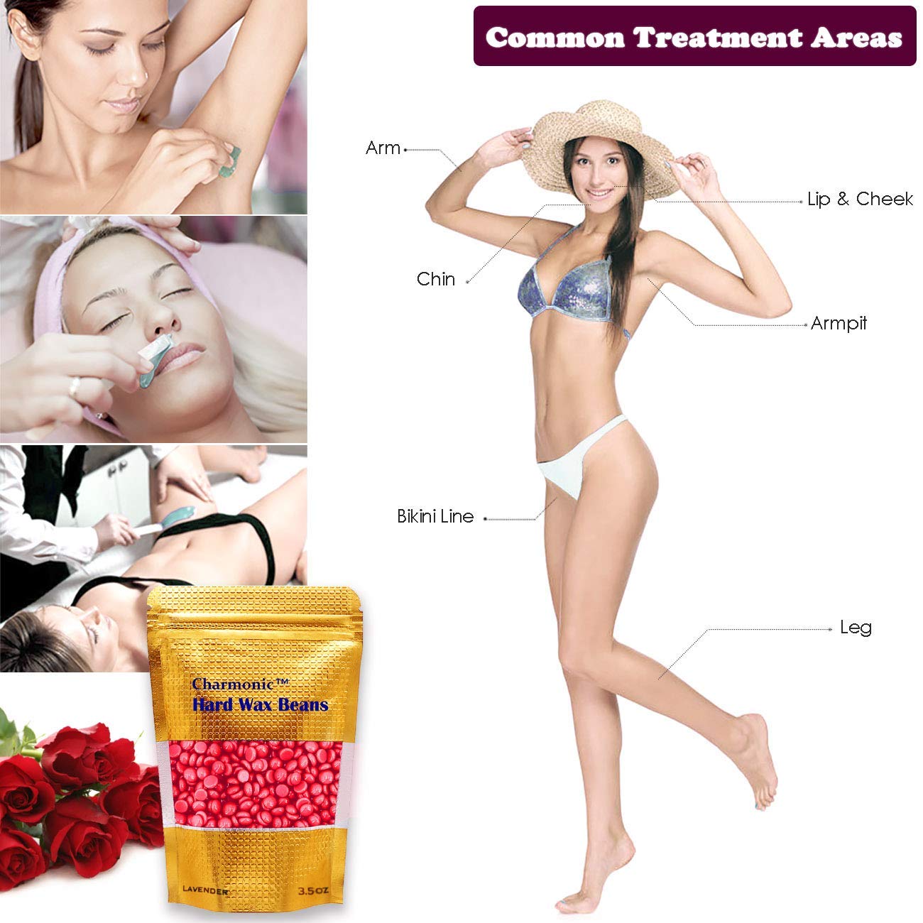 Charmonic Depilatory Wax, 17.5 Oz Hard Body Wax Beans for Women Men, Hair Removal European Beads 500g/1.1 lb (rose) Beauty and Personal Care Charmonic