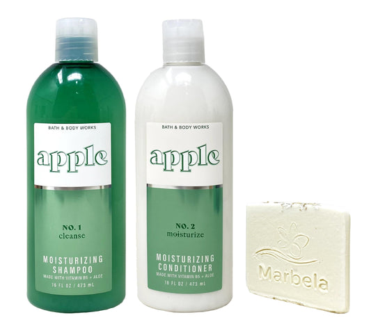 Bath & Body Works Apple Shampoo and Conditioner Gift Set with a Natural Oats Sample Soap Beauty & Personal Care Bath & Body Works