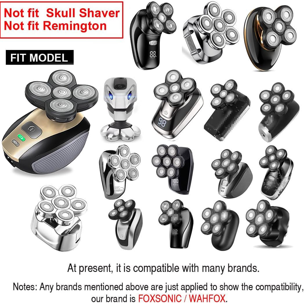 Universal 7 Blades Head Shaver Replacement Heads for Mainstream Shaver Brands, Eelectric Shaver Replacement Replacement Blades (7D Silver) Beauty and Personal Care WAHFOX