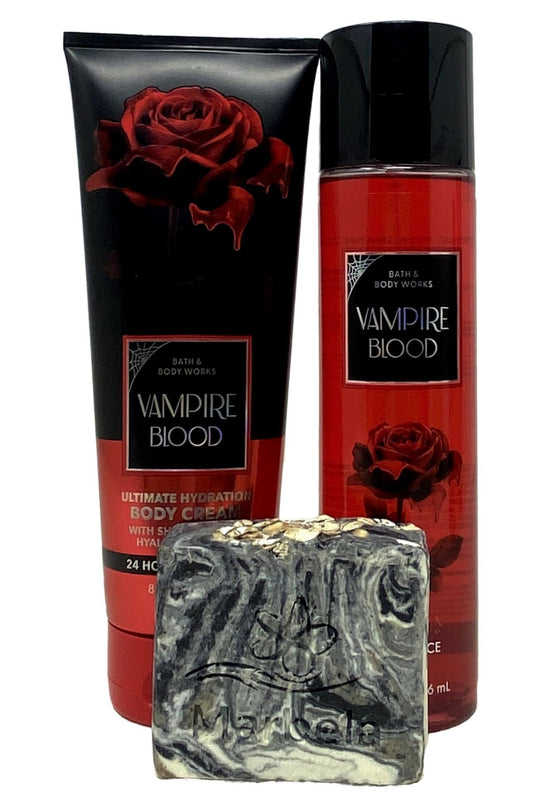 Bath & Body Works Vampire Blood 2 Piece Set - Fragrance Mist and Body Cream with a Charcoal Scrub Bar Soap Beauty and Personal Care Bath & Body Works