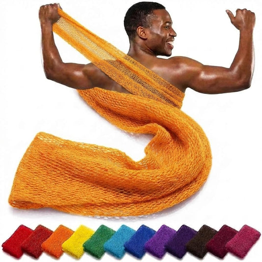 Trending African net Cloth with Knots, Real, Long, exfoliating net Sponge with 12 Colors for Sale Made for Both Men and Women as a Hygiene Essential Beauty and Personal Care AFRICANA BEAUTY