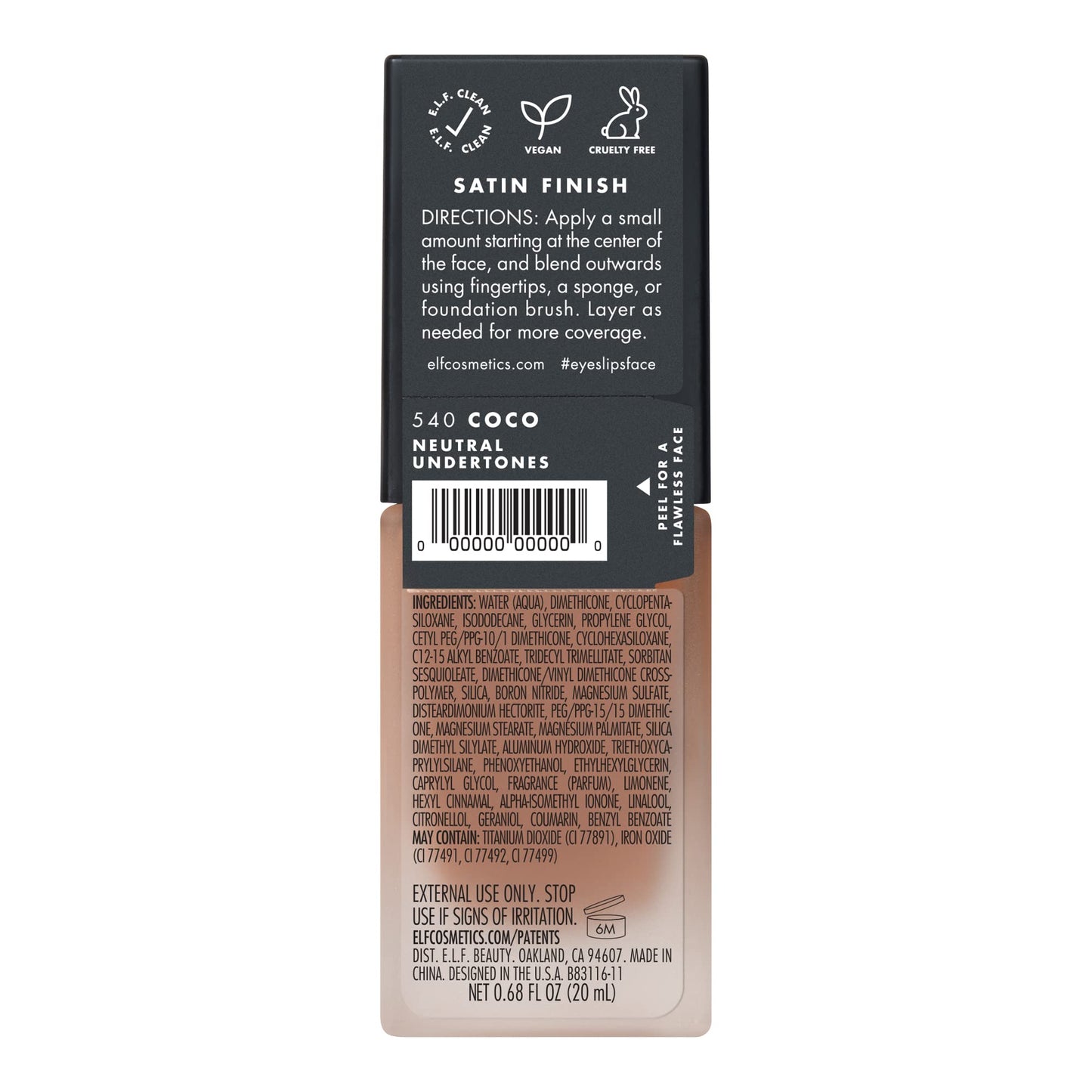 e.l.f. Flawless Satin Foundation, Lightweight & Medium Coverage, Semi-Matte Finish, Vegan , Coco, 0.68 Fl Oz (20mL) Beauty & Personal Care e.l.f.