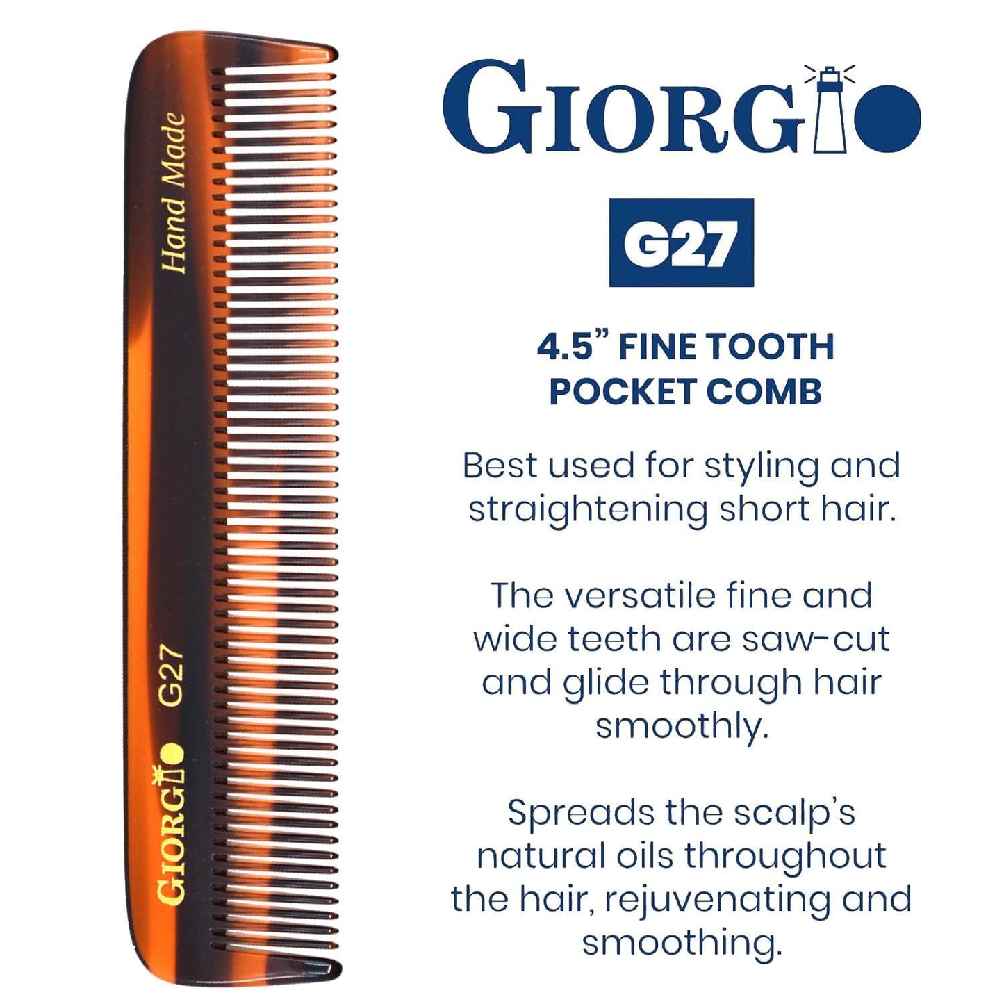 Giorgio Tortoiseshell Handmade Pocket Comb Set, Hair Comb Straightener for Everyday Grooming Styling Hair, Mustache and Beard for Men Women and Kids Beauty and Personal Care GIORGIO