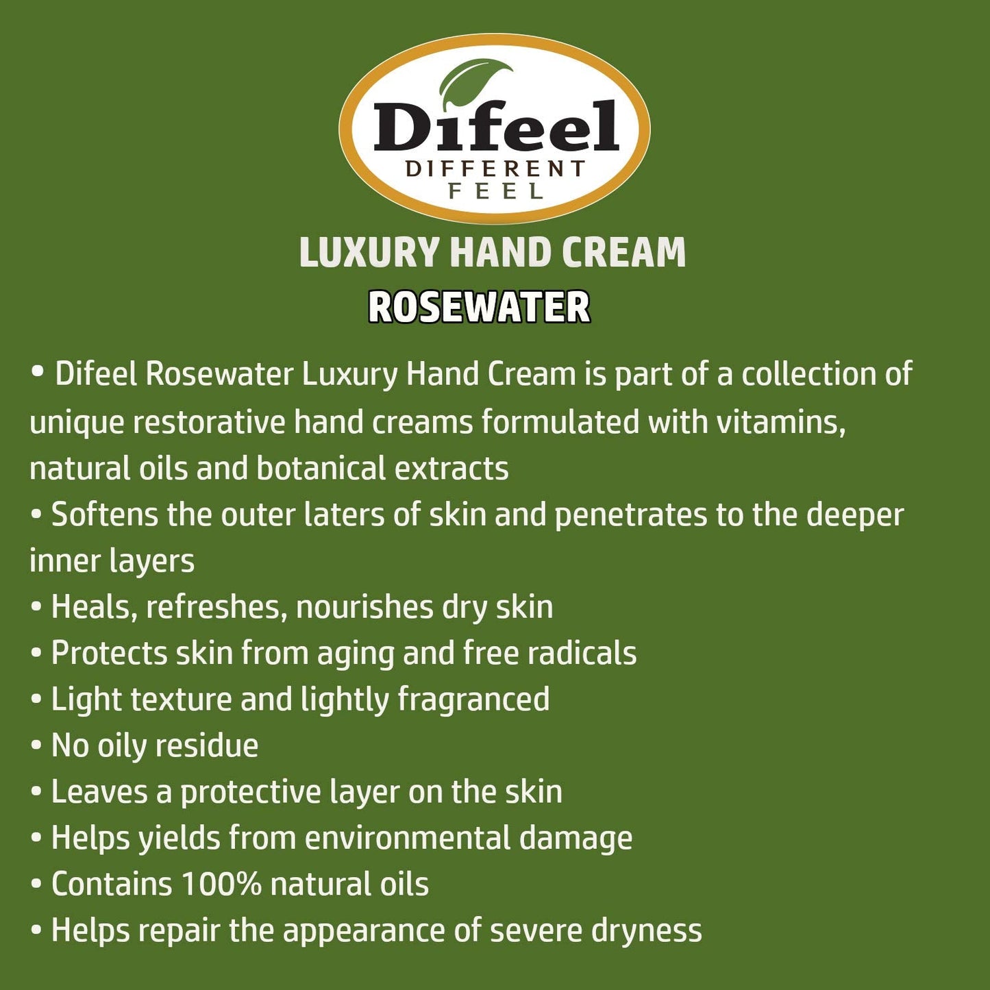 Difeel Invigorating Hand Cream- Rosewater with Pure Natural Oil and Vitamin E 1.4 ounce Beauty & Personal Care Difeel