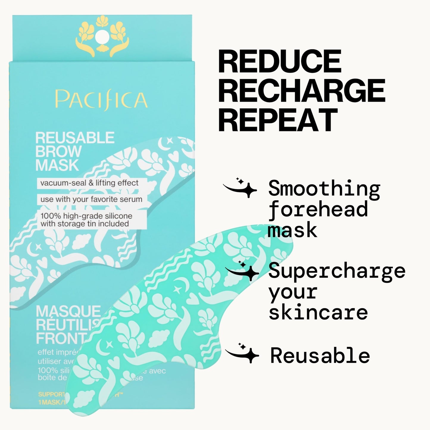 Pacifica Reusable Brow Mask - 100% Silicone Forehead Wrinkle Patch for Brow Lift, Reusable Anti-Wrinkle Pad Smooths Frown Lines, Vegan Beauty & Personal Care Pacifica