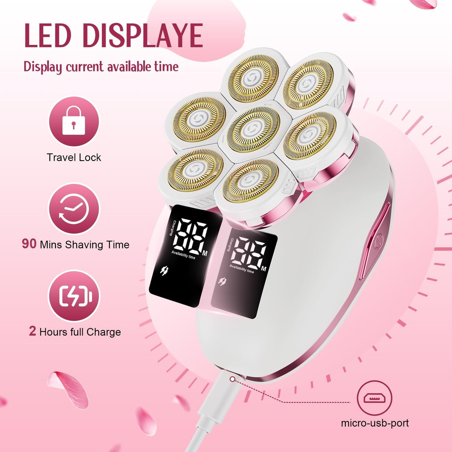 Electric Razors for Women, 7D Floating Head Cordless Shaver, Wet/Dry Painless Hair Remover with Detachable Head, Waterproof for Face, Legs, Underarm Beauty and Personal Care CIVZNG