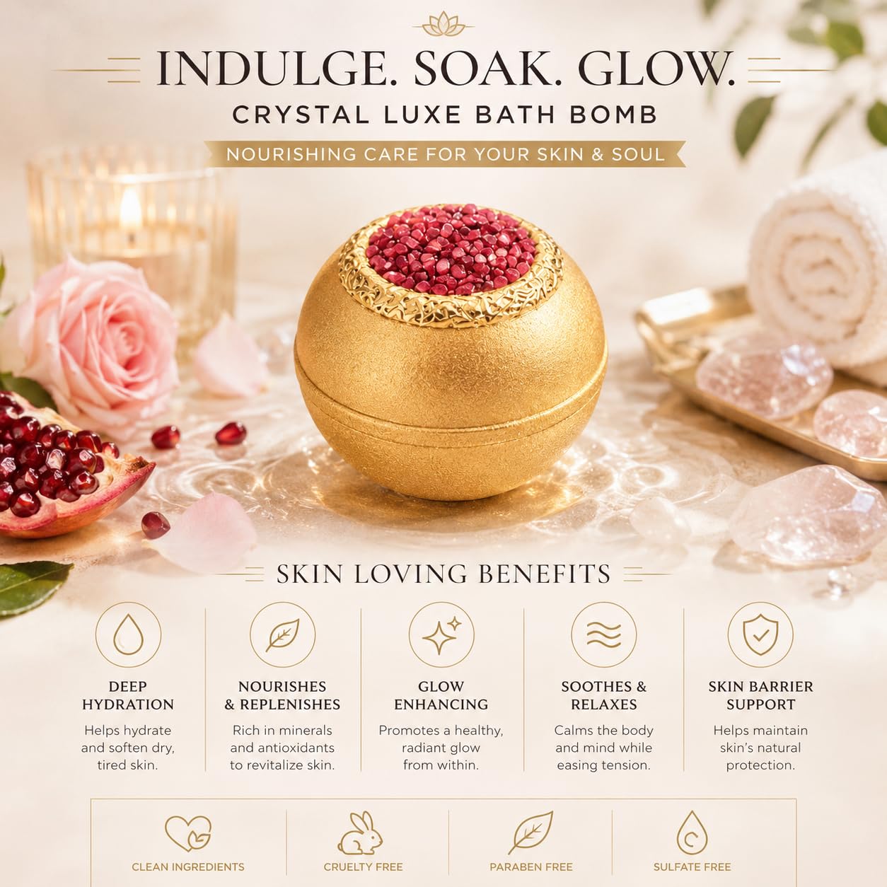 Crystal Luxe Bath Bomb Gift Set for Women, 6 Large Moisturizing Bath Bombs with Natural Oils, Luxury Home Spa Fizzies for Relaxation, Self Care Beauty and Personal Care Jane & Bloom