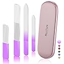 Glass Nail File and Nail Shiner, 4PC Crystal Nail File and Nano Glass Nail Buffer, Premium Set with Case, Professional Manicure Tool Fingernail Czech Beauty & Personal Care HealPure