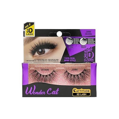 CATTITUDE 3D LASHES June Wonder Cat Faux Mink False Eyelashes, Lightweight & Reusable, Cruelty-Free Beauty & Personal Care EBIN NEW YORK