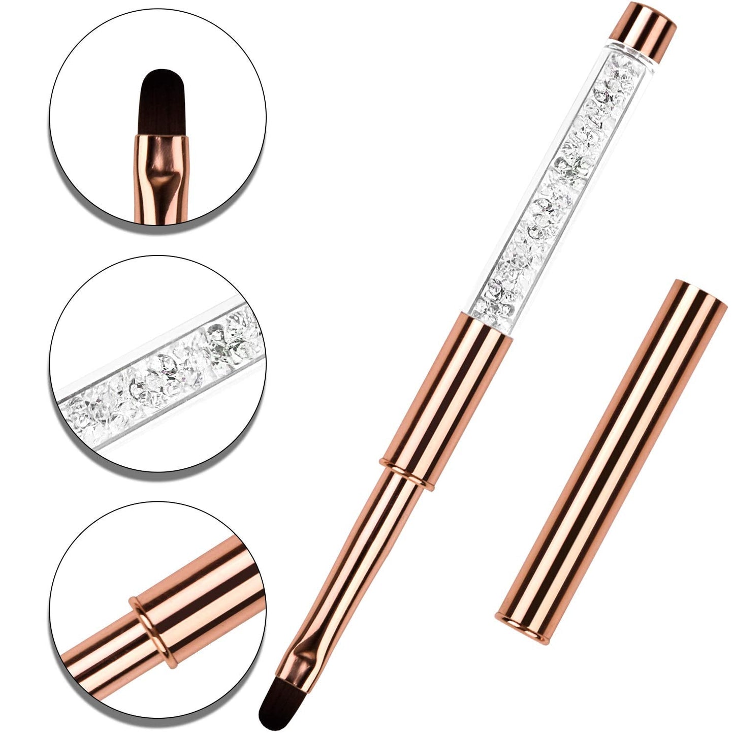 YCYAN 1Pcs Oval UV Gel Nail Brush Rhinestone Handle Professional Nail Art Tools Size 8 Rose Gold Beauty & Personal Care Ycyan