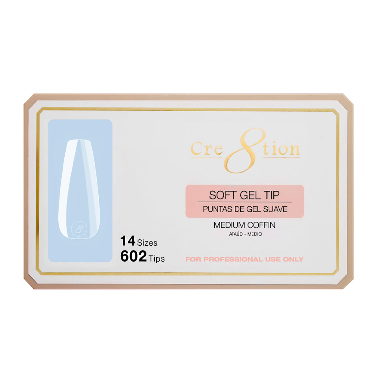 Cre8tion Soft Gel Nail Tips, Medium Coffin Shape, 602 Tips in 14 Sizes