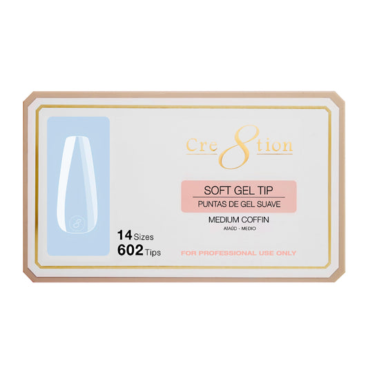 Cre8tion Soft Gel Nail Tips, Medium Coffin Shape, 602 Tips in 14 Sizes