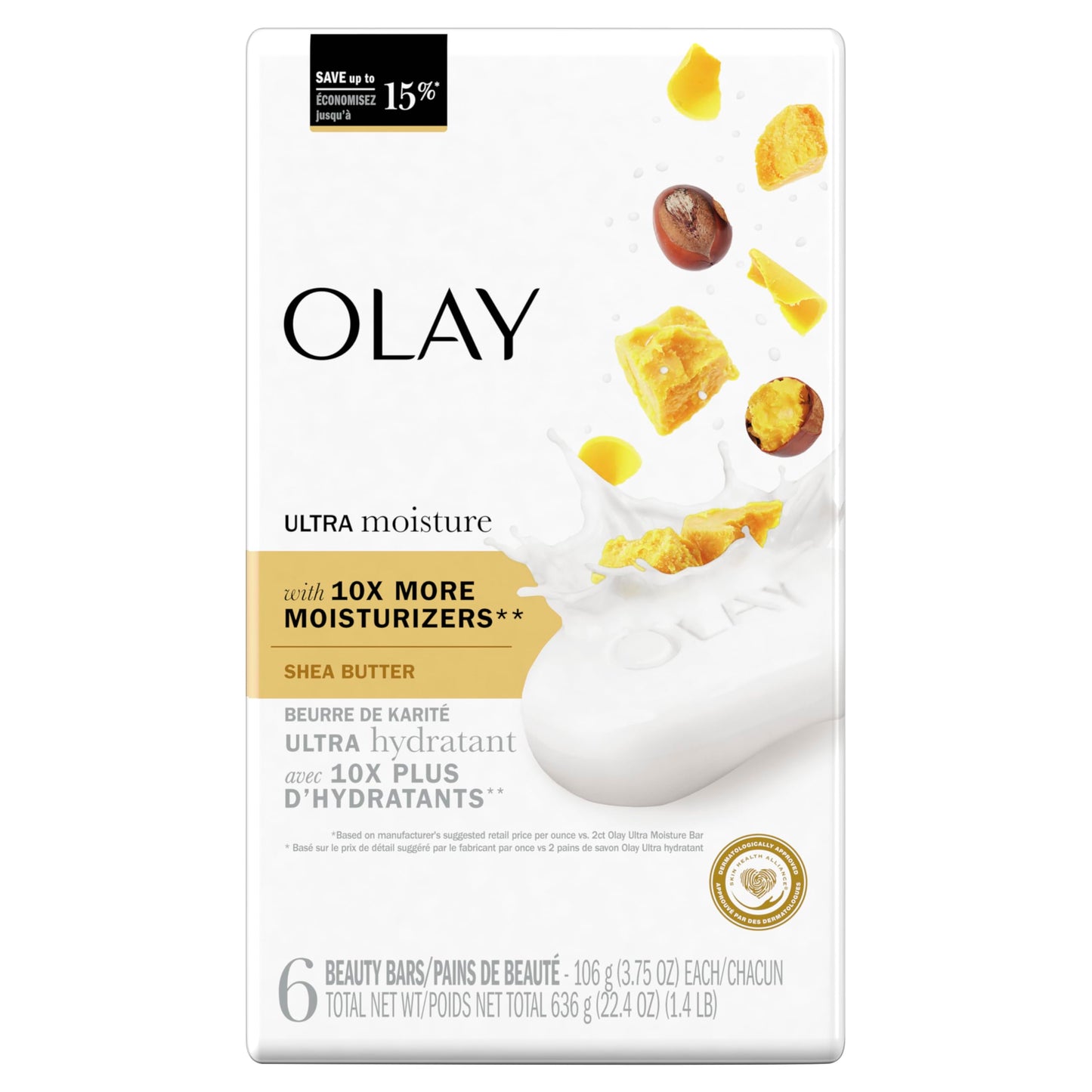 Olay Moisture Outlast Ultra Moisture Shea Butter Beauty Bar with Vitamin B3 Complex, 3.75 oz, (Pack of 6) Beauty & Personal Care Olay