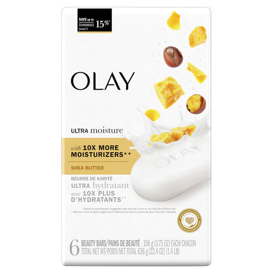 Olay Moisture Outlast Ultra Moisture Shea Butter Beauty Bar with Vitamin B3 Complex, 3.75 oz, (Pack of 6) Beauty & Personal Care Olay