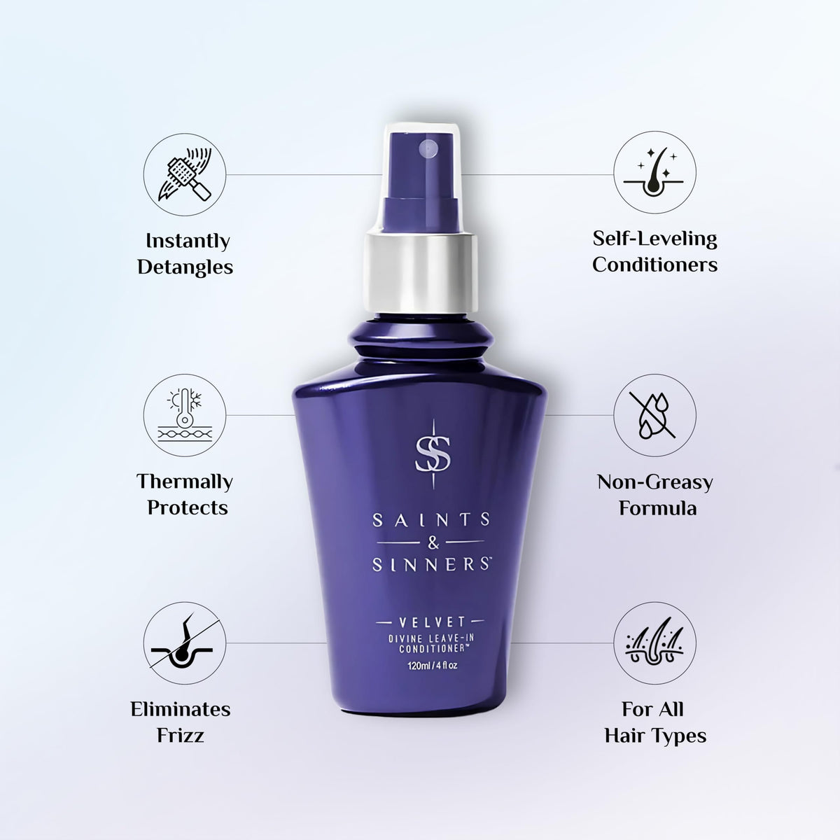 Saints & Sinners Velvet Divine Leave-In Moisturizing Conditioner Hair Detangler Spray for ALL TYPES. Helps Dry Dull Frizzy Coarse Tangled Thermally Beauty & Personal Care Saints & Sinners