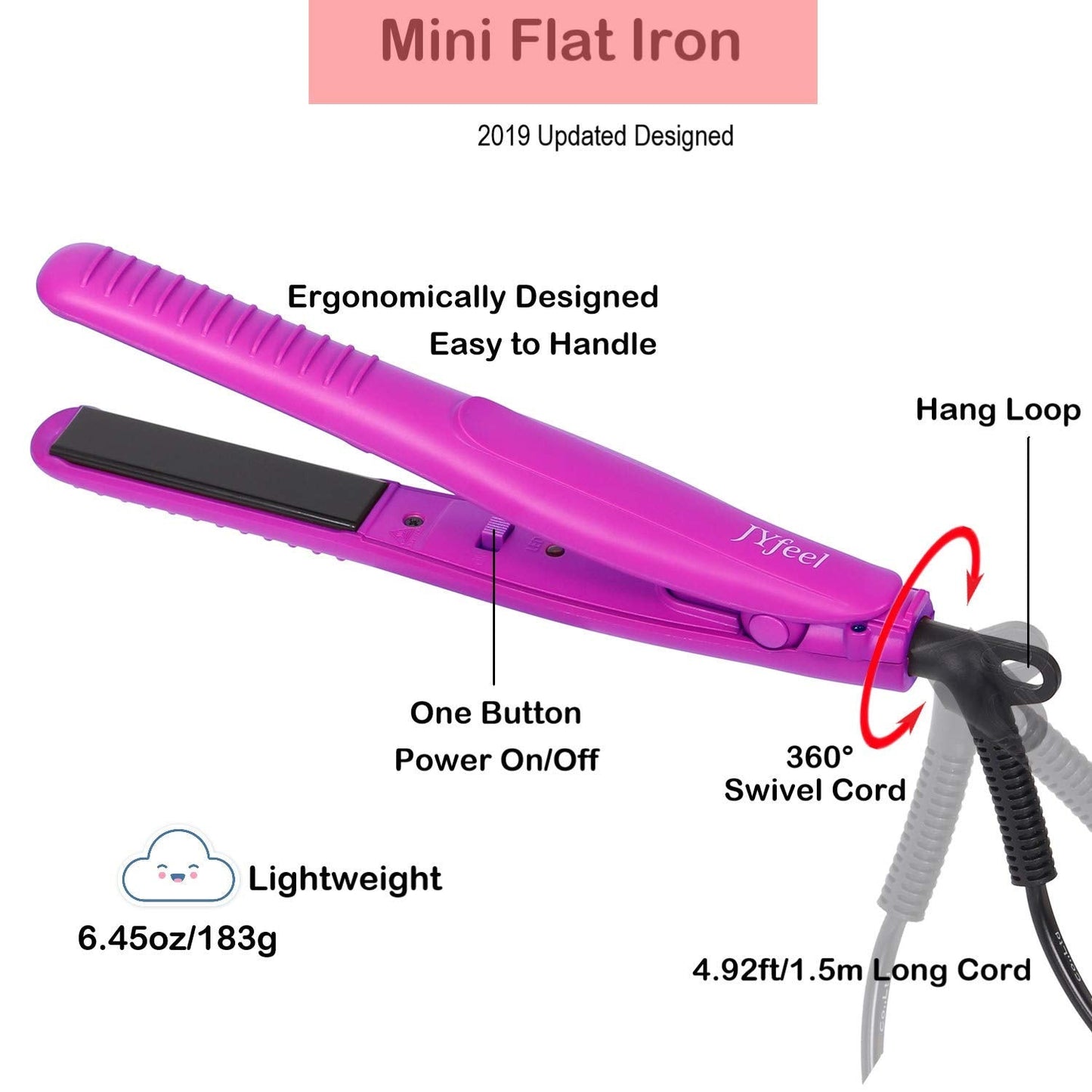 JYfeel Mini Travel Flat Iron, 2/3 inch, Ceramic Tourmaline, Dual Voltage Hair Straightener, instant Heat Up to 430, with Travel Case Beauty & Personal Care JYfeel