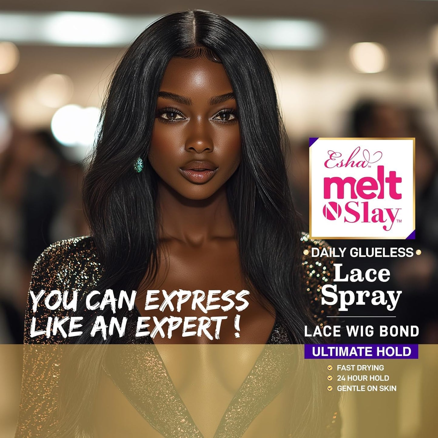 Esha MELT N SLAY Glueless Lace Spray - Ultimate Hold, Sweat & Water Resistant, Long-Lasting Secure Grip for Lace Wigs, Invisible Matte Finish & Edge Beauty & Personal Care Esha