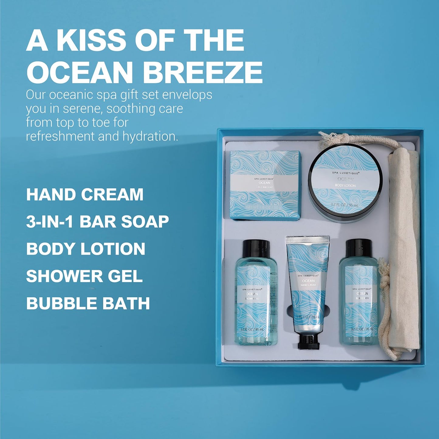 Spa Luxetique Spa Gift Set for Women,Ocean Spa Set Includes Body Lotion, Shower Gel,Bubble Bath, Hand Cream,Bath Gifts for Women, Mothers Day Gifts Beauty and Personal Care spa luxetique