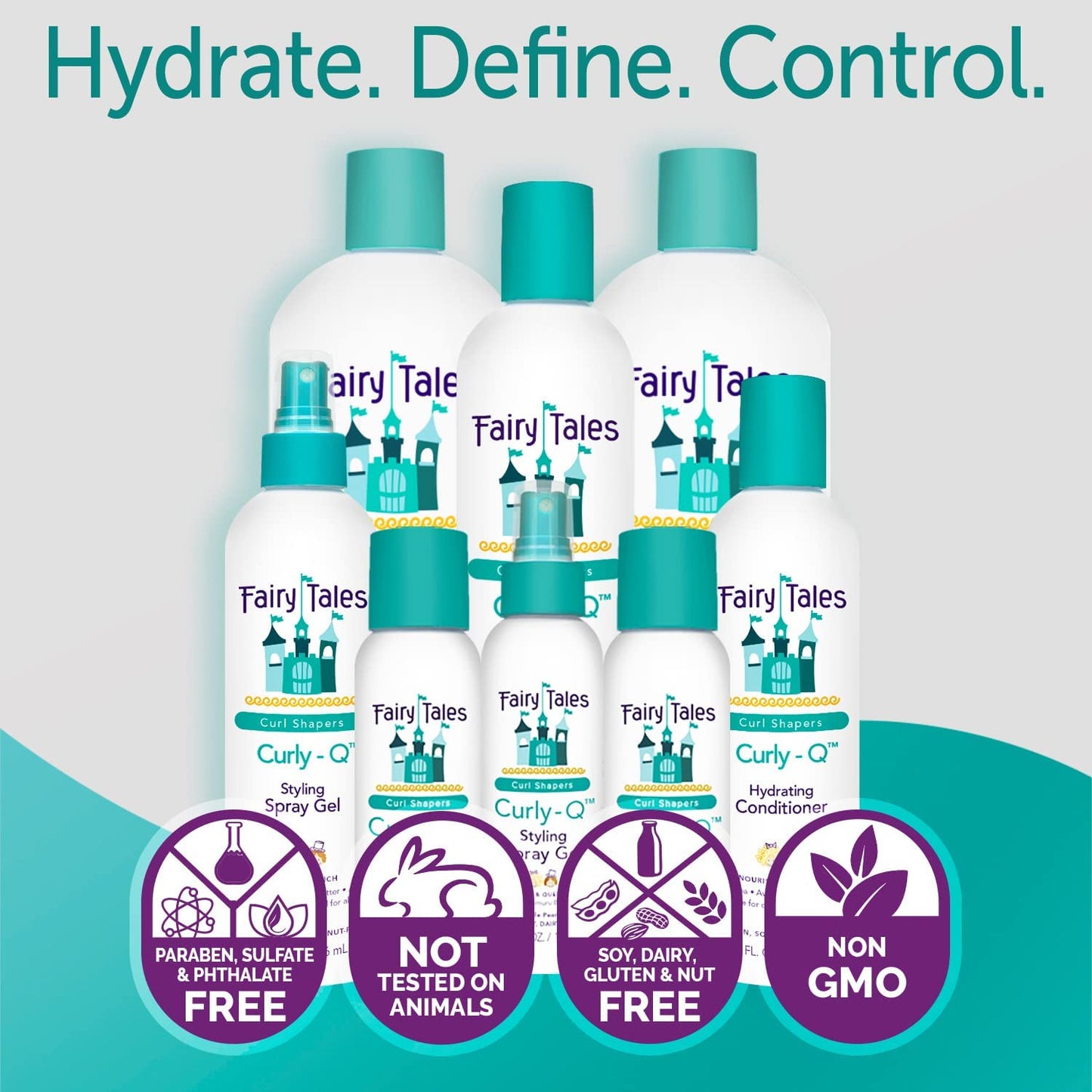 Fairy Tales Curly Q Hydrating Kids Shampoo 12oz, Conditioner 8oz, Styling Spray Gel 8oz & Refresher Spray 8oz - Paraben, Sulfate, Gluten & Nut Free Beauty & Personal Care Fairy Tales
