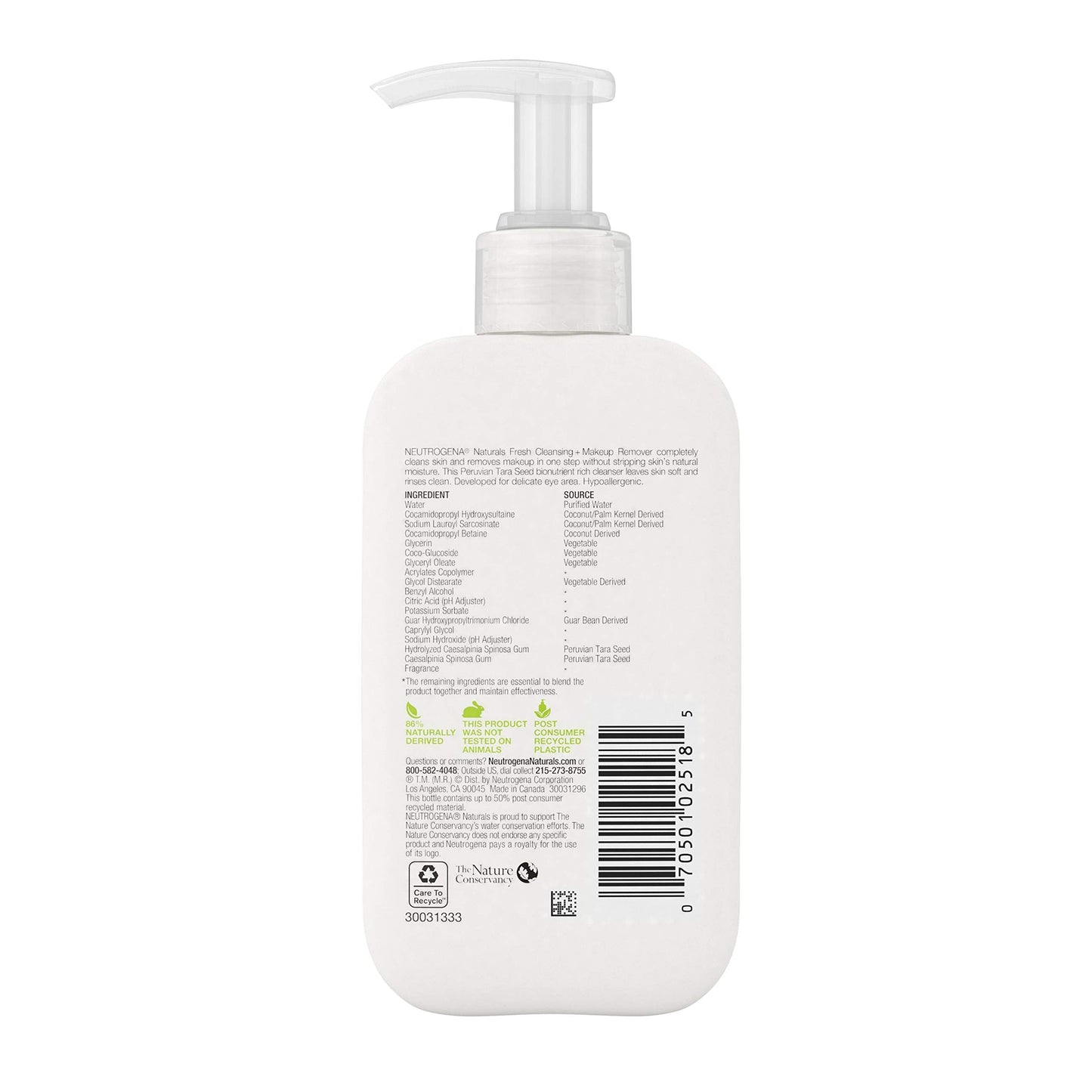 Neutrogena Naturals Fresh Cleansing Daily Face Wash + Makeup Remover with Naturally-Derived Peruvian Tara Seed, Hypoallergenic, Non-Comedogenic Beauty & Personal Care Neutrogena